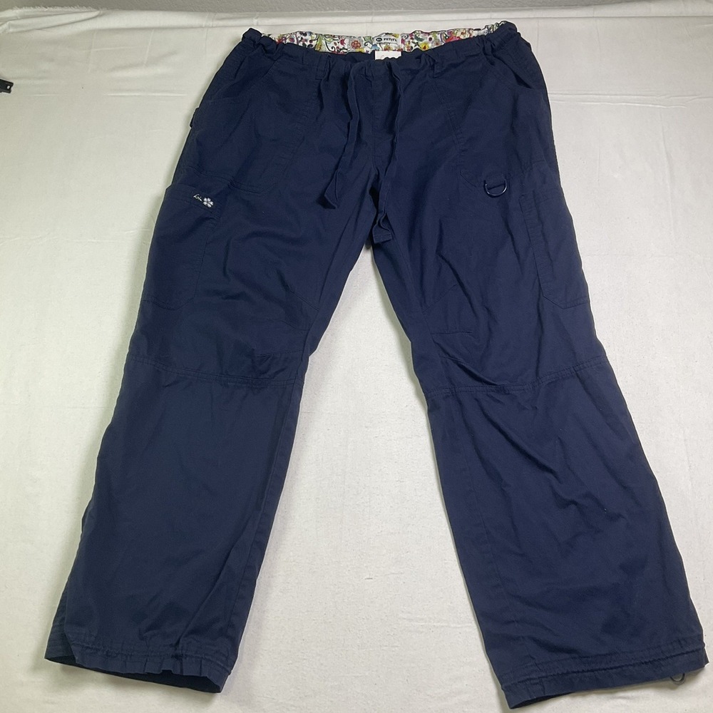 koi Women's Blue Scrub Pants XL Petite Drawstring Solid Cotton Poly Medical 612
